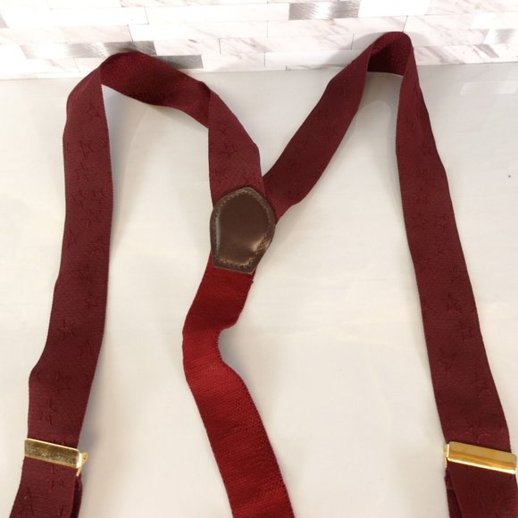PELICAN‎ Suspenders Mens Red Burgundy Y Back Star Button Adjustment Made in USA - Picture 3 of 11
